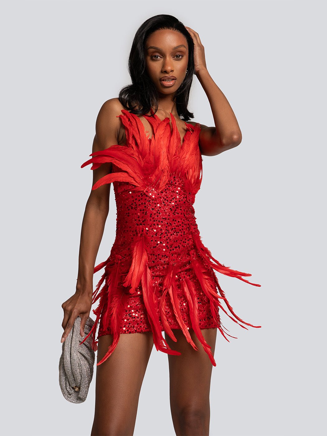 Aria Sequined Feather Embellished Mini Dress | Glory Connection
