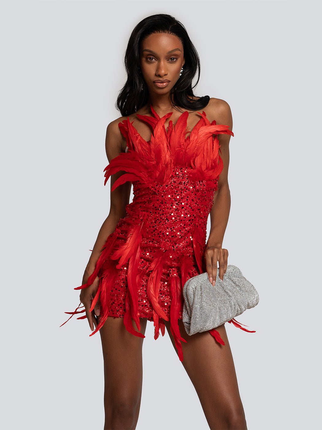 Aria Sequined Feather Embellished Mini Dress | Glory Connection