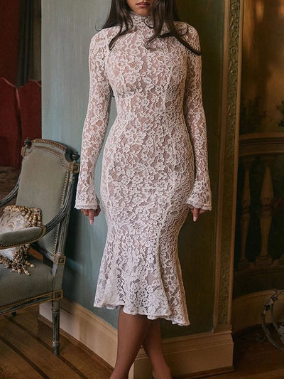 Ariella Lace High Neck Midi Dress