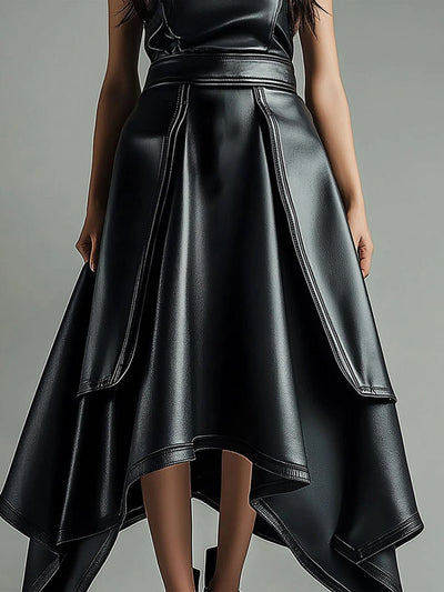 Aubree Asymmetric Faux Leather Skirt