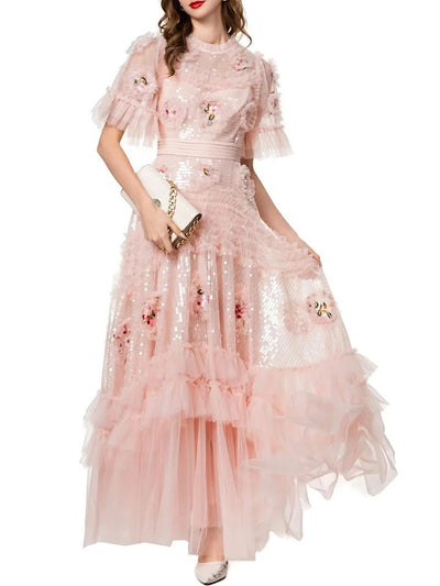 Aubrey Asymmetric Ruffles Maxi Dress