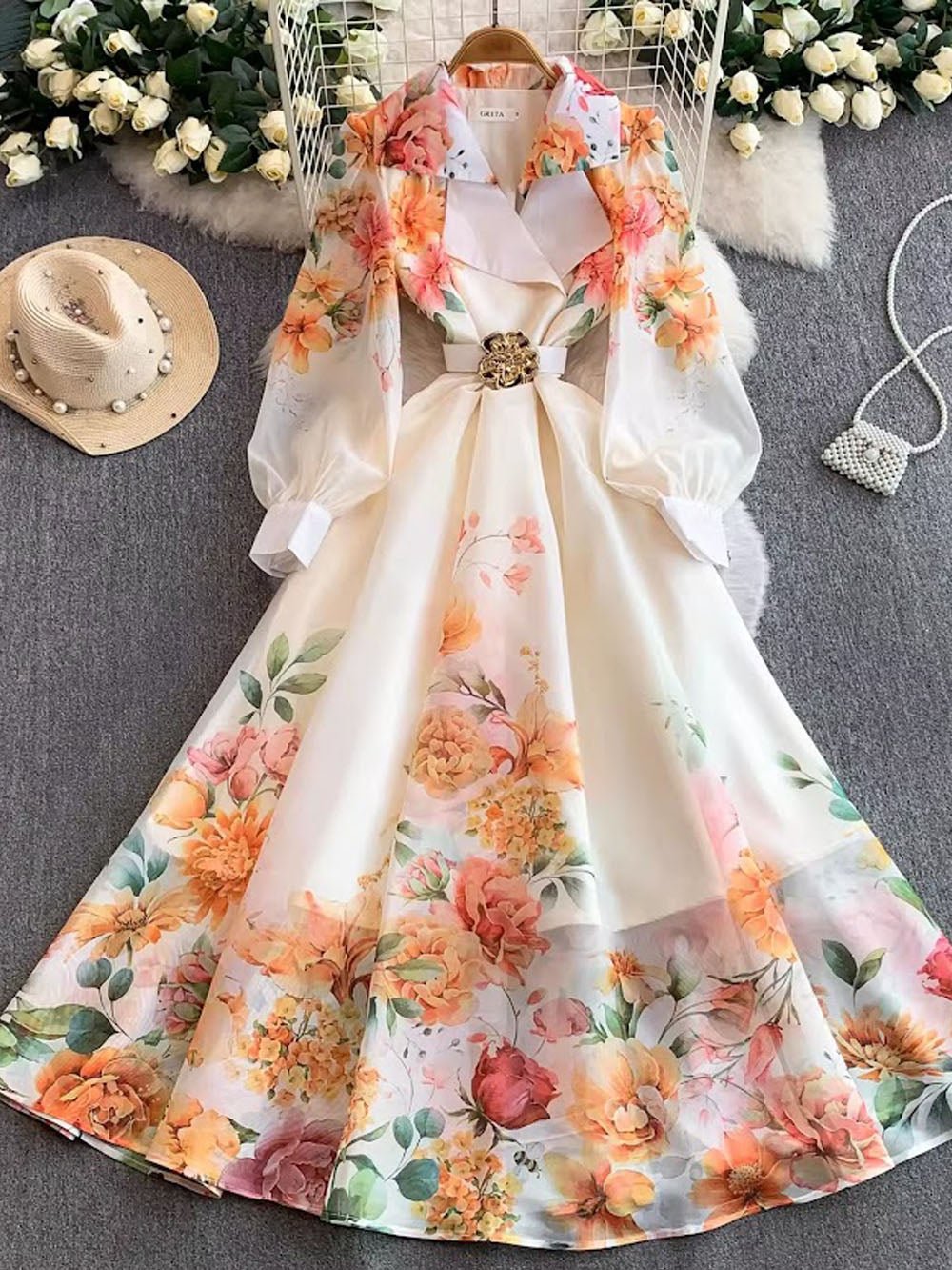 floral halter midi dress Aurelia Dress, White / L TEMPORADAS Burgundy (Red) Floral Pattern Phoenix Long Sleeve Mini Color:Orchid (Light Purple)/ Light Purple Trim