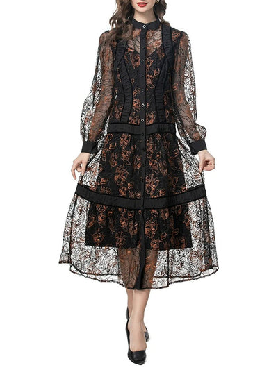 Autumn Hollow Out Midi Dress