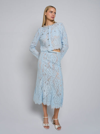 Ayleen Lace Blouse & Midi Skirt Set in Baby Blue