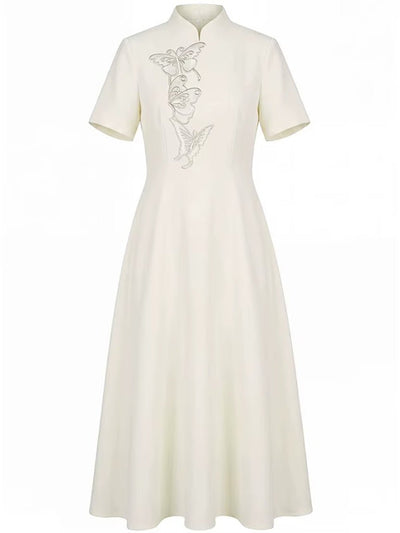 Beatrice Embroidered Mandarin Midi Dress