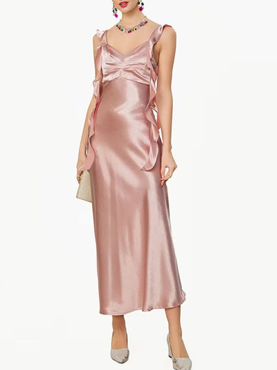 Beatrice Ruffle Satin Midi Dress