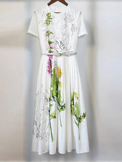 Bianca Botanical Pleated Midi Dress