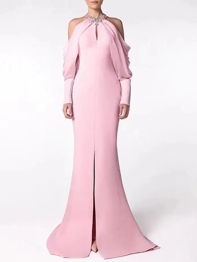 Bianca Draped Cold Shoulder Gown