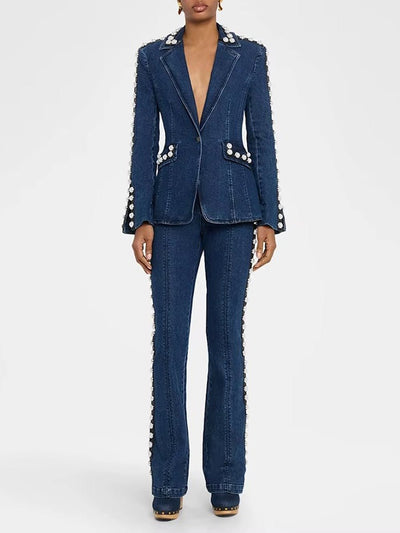 Bianca Pearl Denim Pants Set