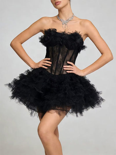 Bianca Strapless Lace Tulle Mini Dress