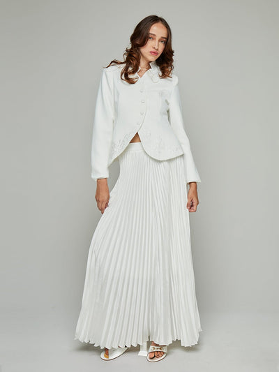 Blanca Stand Collar Blazer & Pleat Maxi Skirt Set