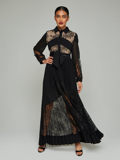 Briar Lapel Floral Lace Maxi Dress