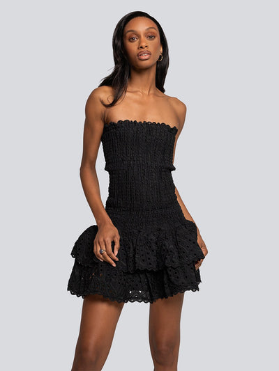 Brielle Tiered Eyelet Strapless Mini Dress