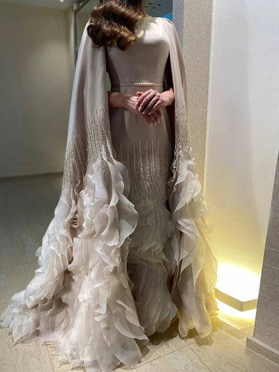 Caeli Tiered Ruffle Cape Sleeves Maxi Dress