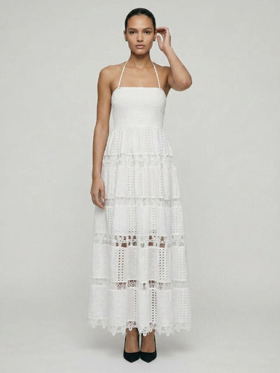 Camille Blush Lace White Midi Dress