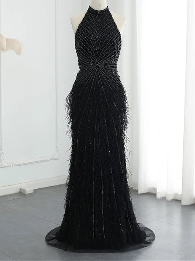 Ceilie Beaded Feather Maxi Dress