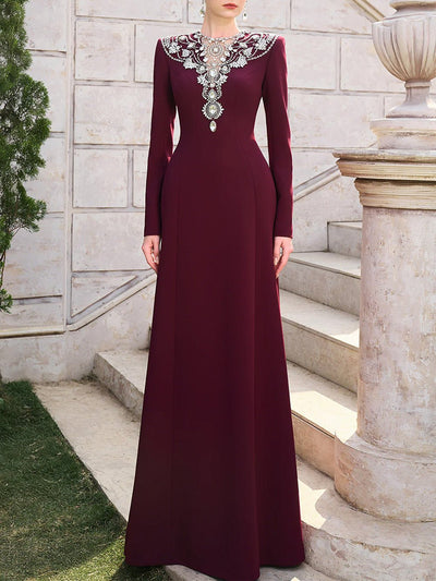Celeste Beaded Mesh Long Sleeve Maxi Gown