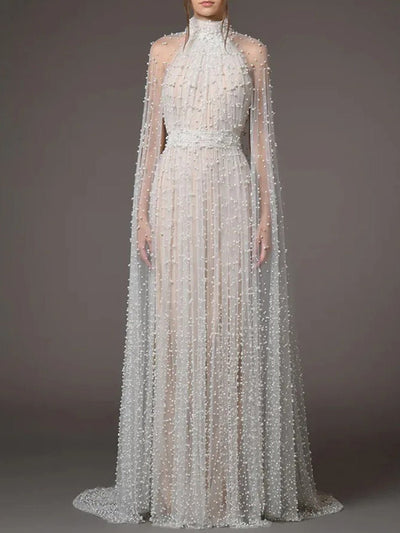 Celeste Pearl Embellished Gauze Gown