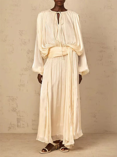 Celeste Tie Neck Pleated Maxi Dress