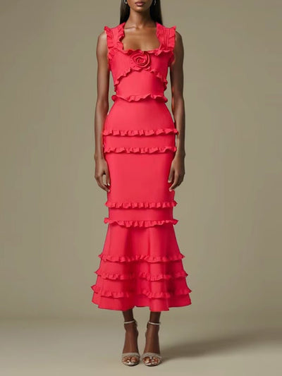 Celeste Tiered Rosette Midi Dress