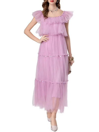 Celeste Tulle Ruffle Midi Dress