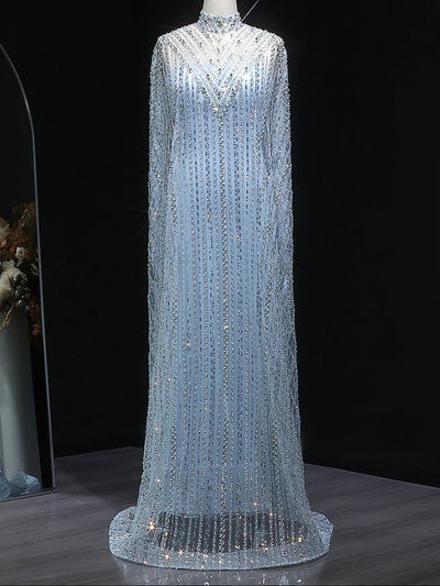 Celestine Crystal Cape Maxi Gown