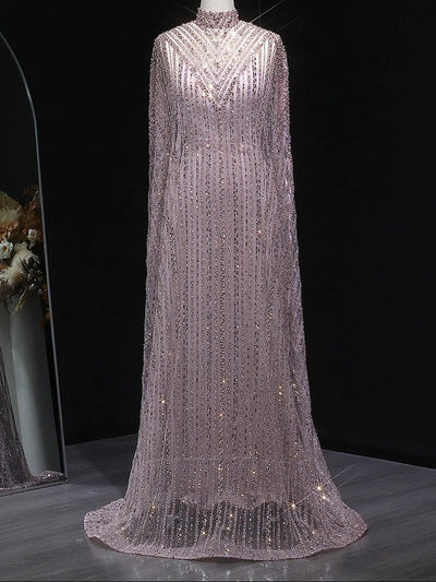 Celestine Crystal Cape Maxi Gown