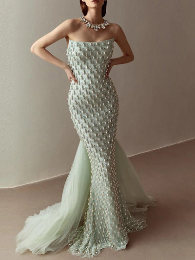 Celia Crystal Pearl Mermaid Maxi Dress