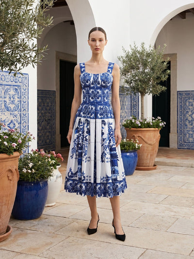 Celia Porcelain A-Line Midi Dress