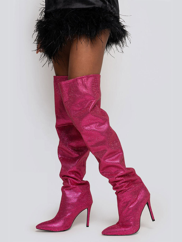 Cheryl Slouchy Stone High Heel Thigh Boots - Glory Connection