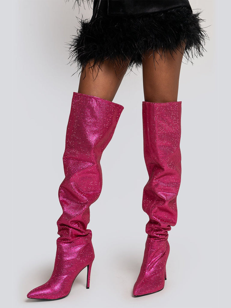 Cheryl Slouchy Stone High Heel Thigh Boots - Glory Connection