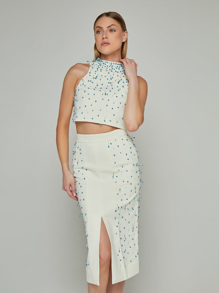 Cilla Pin Embellished Crop Top & Midi Skirt Set - Glory Connection