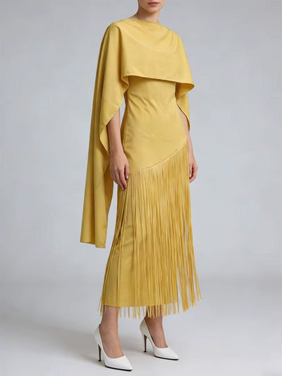 Claudia Cape Fringe Midi Dress