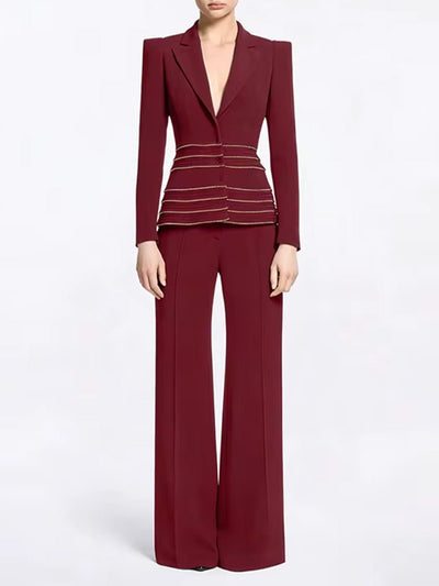 Colette Embellished Blazer Set In Red