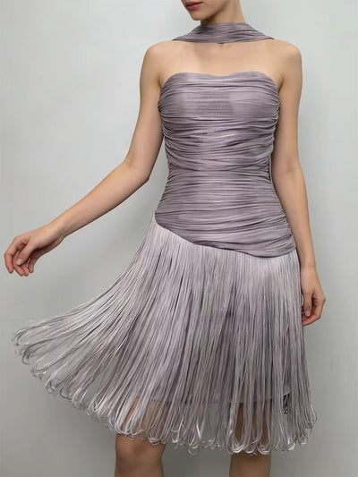 Colette Ruched Fringe Midi Dress