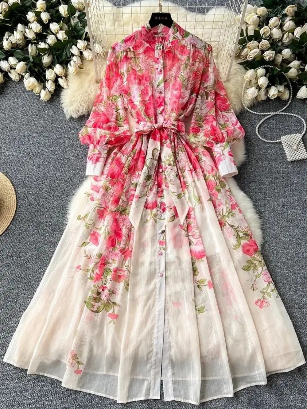 Conner Gorgeous Flower Midi Dress, Red / XXL