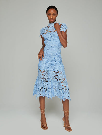 Corinne Stand Sleeve Lace Midi Dress