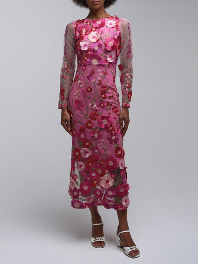 Dahlia Lace Floral Mesh Midi Dress
