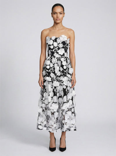 Dahlia Monochrome Floral Midi Dress
