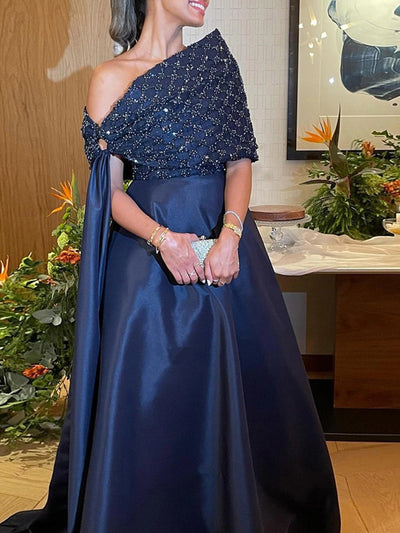 Danielle Off-Shoulder Cape Evening Gown