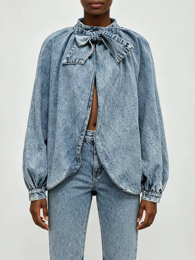 Daphne Bow Neck Denim Blouse
