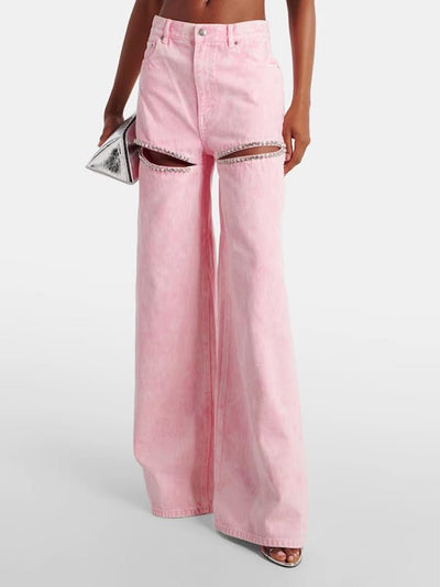 Daphne Chain Cutout Wide Jeans