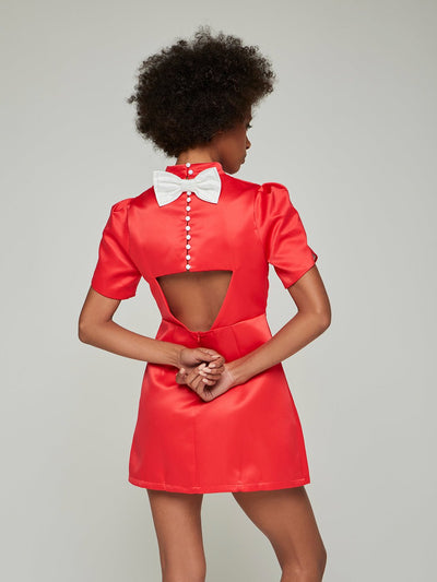 Darella Backwards Bowknot Short-Sleeve Mini Dress