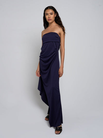 Davina Strapless Draped Slit Maxi Dress