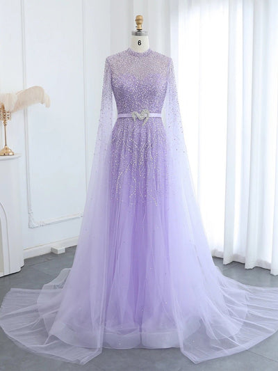 Elara Beaded Cape Evening Gown