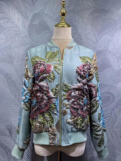 Elara Embroidered Floral Bomber Jacket