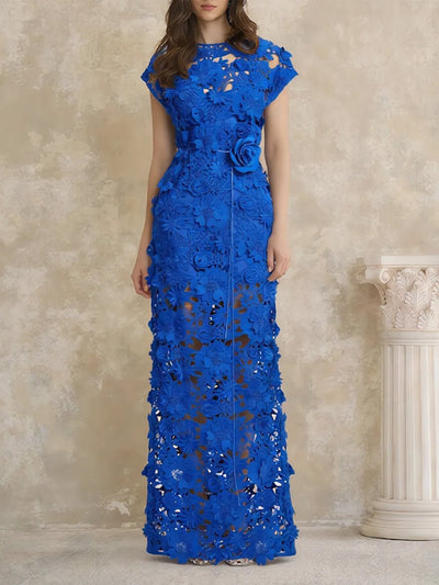 Elara Floral Lace Column Gown