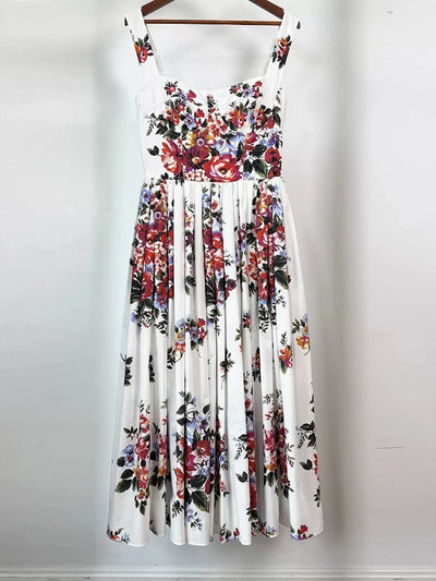 Elara Floral Square Neck Midi Dress