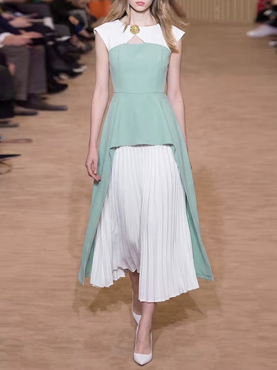 Elara Pleated Panel Midi Dress