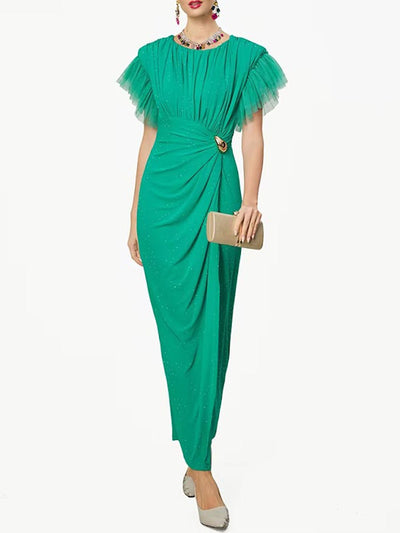 Elena Draped Brooch Maxi Dress